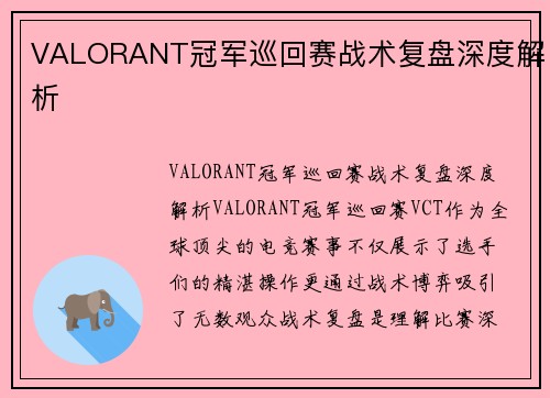 VALORANT冠军巡回赛战术复盘深度解析