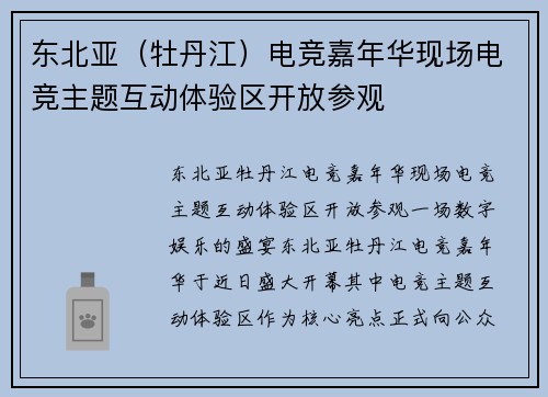 东北亚（牡丹江）电竞嘉年华现场电竞主题互动体验区开放参观