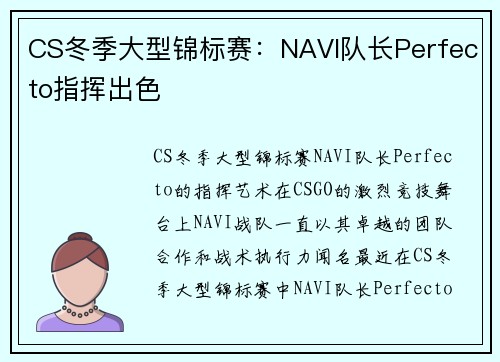 CS冬季大型锦标赛：NAVI队长Perfecto指挥出色
